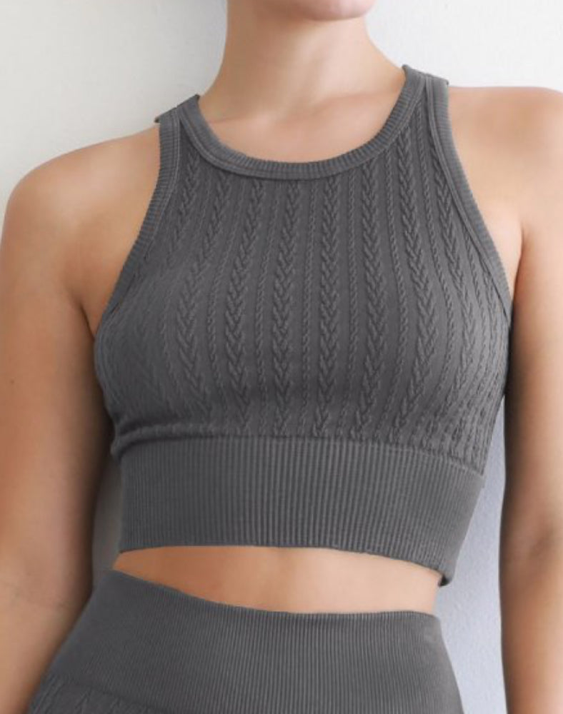 Cable Knit Highneck Crop