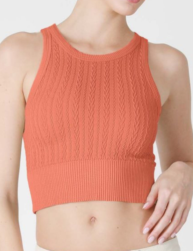 Cable Knit Highneck Crop