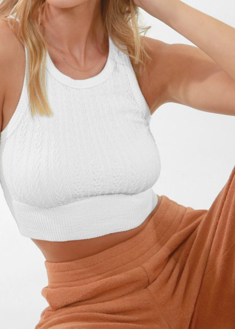 Cable Knit Highneck Crop