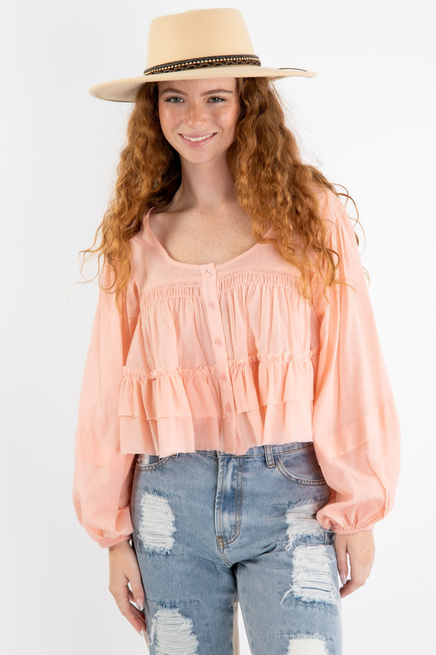 Apricot Ruffle Blouse