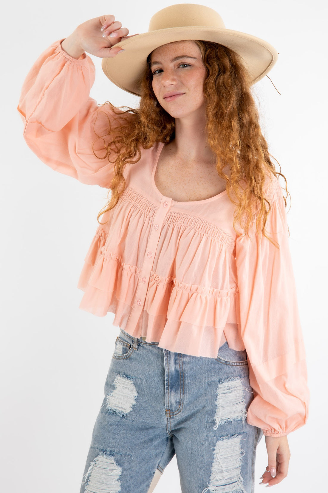 Apricot Ruffle Blouse