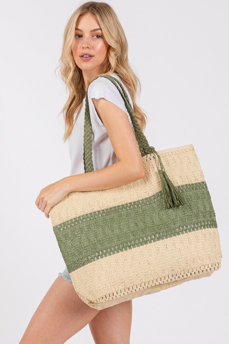 Two Tone Woven Tote Bag